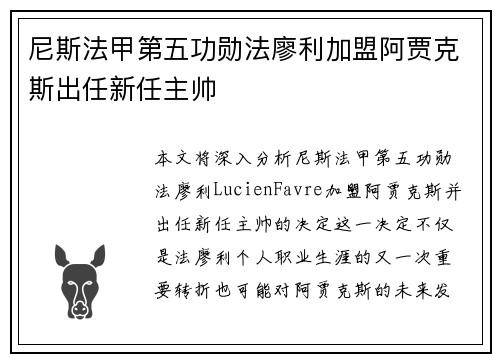 尼斯法甲第五功勋法廖利加盟阿贾克斯出任新任主帅